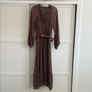 Zara Brown Long Sleeve Floral Dress